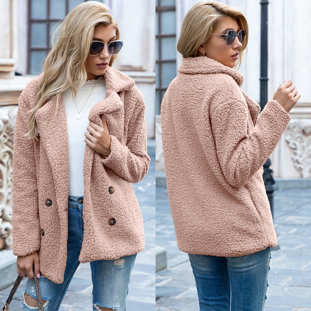 Sherpa Fusion Double-Breasted Coat - Pink
